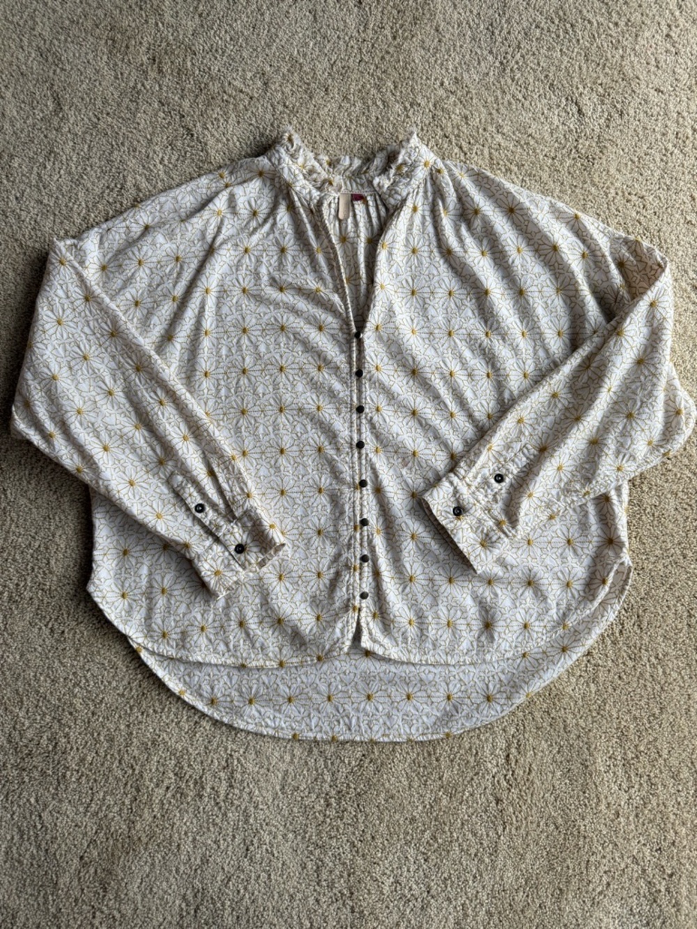Pilcro Cream Button-Down Blouse with Yellow Floral Pattern